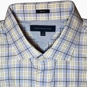 Tommy Hilfiger Slim Fit Plaid Dress Shirt in Blue/White Men’s 17/34-35